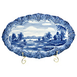 201231 Гжель ТАРЕЛКА ОВАЛЬНАЯ "Деревенские мотивы" 35*22 см