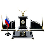 0040711/7487  Нат.камень Настольный набор "Орел" мрамор, змеевик 