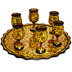 11410-НАБОР  Хохлома НАБОР ВИННЫЙ 6 персон: ПОДНОС+ 6 БОКАЛОВ