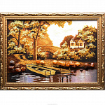 Картина янтарная "Домик у реки"