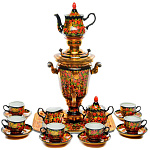 -3л-Срв-желудь  СЕРВИЗ с Самоваром "Хохломской. Земляника" 3л, на 6п.24 предм.+ поднос+стакан