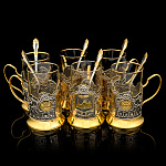 13849-сер/зол-6шт с ложками НАБОР подстаканников "Вокзалы МОСКВЫ" 6шт.в упаковке