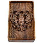 Домино в резной дубовой шкатулке "Герб РФ"