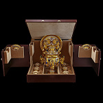  Златоуст НАБОР с Самоваром на 6 персон: чашки/блюдца+ложки+поднос (лазурит, эмаль)