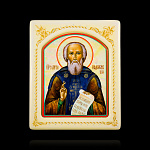 0066538-0036 Икона рукописная Сергий Радонежский перламутр 150-180 мм белая рама