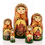 0029915  Хохлома МАТРЕШКА "ВИДЫ МОСКВЫ" 5мест 19см