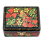 6787/9*7см Хохлома Шкатулка Птица -клубника, черн фон Р26 Н 0183