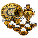 24612/НР  Хохлома  Самовар эл. 3л с серв. чайным на 6 перс. (15 пр.) кудрина золотая