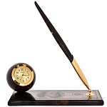 /доллар Нат.камень Набор письменный "Доллар"с ручкой и часами (магнит) 015 029 Обсидиан