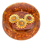300243-НП Шкатулка Янтарная Круг большой с брошкой "ПОДСОЛНУХ" 11*4.6 см