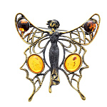 0045016/600.4 Брошь Бабочка Леди-Мотылёк (коньячный)