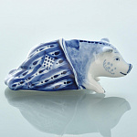 0027347 Гжель Скульптура "ПОРОСЕНОК В МЕШКЕ" 12,5*5см  Авт.Черновы Л.и В 
