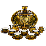 12157- Самовар электрический РЮМКА 4л с сервизом на 6 перс. Хохлома  "Золотая кудрина"  17пр