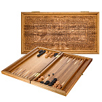 0071456/145-54 Нарды СУЗДАЛЬСКИЕ ДИВ И ЗАДУМЧИВЫЙ ЛЕВ из массива черного дуба 58*63см