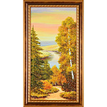 0056153/11 Картина (янтарная крошка)  "РУССКАЯ ОСЕНЬ " 40*80см 