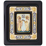 12212-11,5*13см Икона  мельхиор Св.Петр и Феврония "Муромские Чудотворцы" (лик береста, эмаль) МДФбе