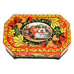 00280832/17*10см-углы Хохлома Шкатулка Сюжет "Летний вечар. Ягоды" красный фон Р5 