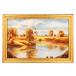 Картина янтарная "Осенний пейзаж. Храм" 60х40 см