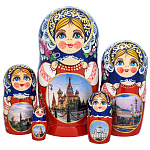 100421 МАТРЕШКА "МОСКВА. ХВБ" сине-красная 5 мест 19 см