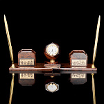 0058241 Обсидиан Набор офисный :часы+визитницы, с 2-мя ручками, коричневый