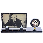 /014 001 Нат.камень Обсидиан Настольный прибор "Путин ВВ"+Герб РФ