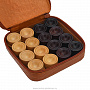 Набор деревянных фишек для нард в кожаном футляре, фотография 1. Интернет-магазин ЛАВКА ПОДАРКОВ
