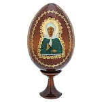 0076704/8,5см ЯЙЦО ПАСХАЛЬНОЕ С ЛИКОМ 'СВ. МАТРОНА" на подставке 12см  (дерево)