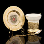 Чайная пара с позолотой и эмалью "Герб РФ". Златоуст, фотография 1. Интернет-магазин ЛАВКА ПОДАРКОВ