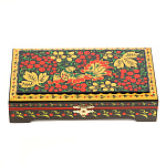 0080395 ХОХЛОМА ШКАТУЛКА "Рябина. Птичка" 18*10*4 (черный фон)