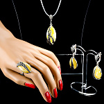 0042002 Серебро 925 К-т "Мерцание 2" серьги 10,37; кольцо 5,27; подвеска 7,08г