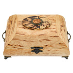 0061576 Нат.дерево Шкатулка с накладкой и ручками, карельская береза