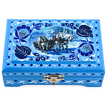 0020576/12*8см Хохлома Шкатулка "ЗИМА/ТРОЙКА"  Р 25