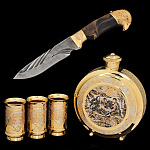 3964 Златоуст Набор подарочный "Охотничий" С НОЖОМ: ФЛЯГА +3 СТОПКИ  в П/У
