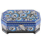 0074463/23*14см Хохлома Шкатулка 1 ОТДЕЛЕНИЕ "ЦВЕТЫ"на синем Р6