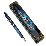 100230 -15,5*3,5*2см ГЛУХАРЬ синий фон Художественная роспись РУЧКА шариковая в ШКАТУЛКЕ