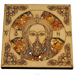 Магнит сувенир "Икона Иисус" с янтарем