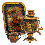 0034331 САМОВАР "Хохломской.Рябинушка",3л  3 предмета  (чайник+ поднос)