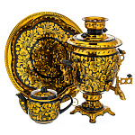 0074489 Хохлома Самовар электрический КУДРИНА ЗОЛОТАЯ на черном кругл 3 л