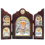 0052385/34*24см/5002589324 Икона Триптих5 "Николай Чудотворец"шелкогр/позолота/серебр/стразы