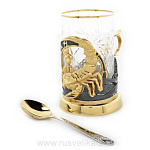 23940 Златоуст Подстаканник " Скорпион" с ложкой, позолота, Никель, Хрусталь, в П/У