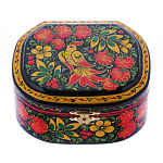 0072746/12*10см-овал Хохлома Шкатулка "ПТИЦА/малина" Р 31 