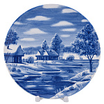Тарелка декоративная "Зима в деревне". Гжель