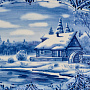 Тарелка декоративная "Зима в деревне". Гжель, фотография 2. Интернет-магазин ЛАВКА ПОДАРКОВ