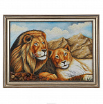 Картина янтарная "Лев и львица" 40х55 см