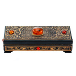 202693 Береста Шкатулка  с янтарем пряиоуг 16*6*5 см