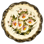 0069706/32см-беж Поднос ЖОСТОВО с росписью "РОМАШКИ" с каймой (фон бежевый)