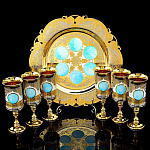 0044895 Златоуст НАБОР ВОДОЧНЫЙ: Поднос, 6 рюмок, позолота, в П/У