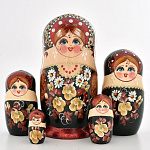 0016022-5м-16-18см МАТРЕШКА "ЦВЕТЫ-БИСЕР" в ассортименте 5мест в.16-18см