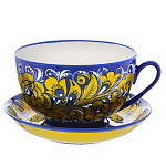 0021133/МОРОЗНЫЙ УЗОР НА СИНЕМ Хохлома ЧАШКА+БЛЮДЦЕ ЧАЙНАЯ/БУЛЬОННАЯ 