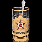 0025761 Златоуст Чайный набор "70 лет Победы!":Подстаканник +стакан+ч/л в ПУ